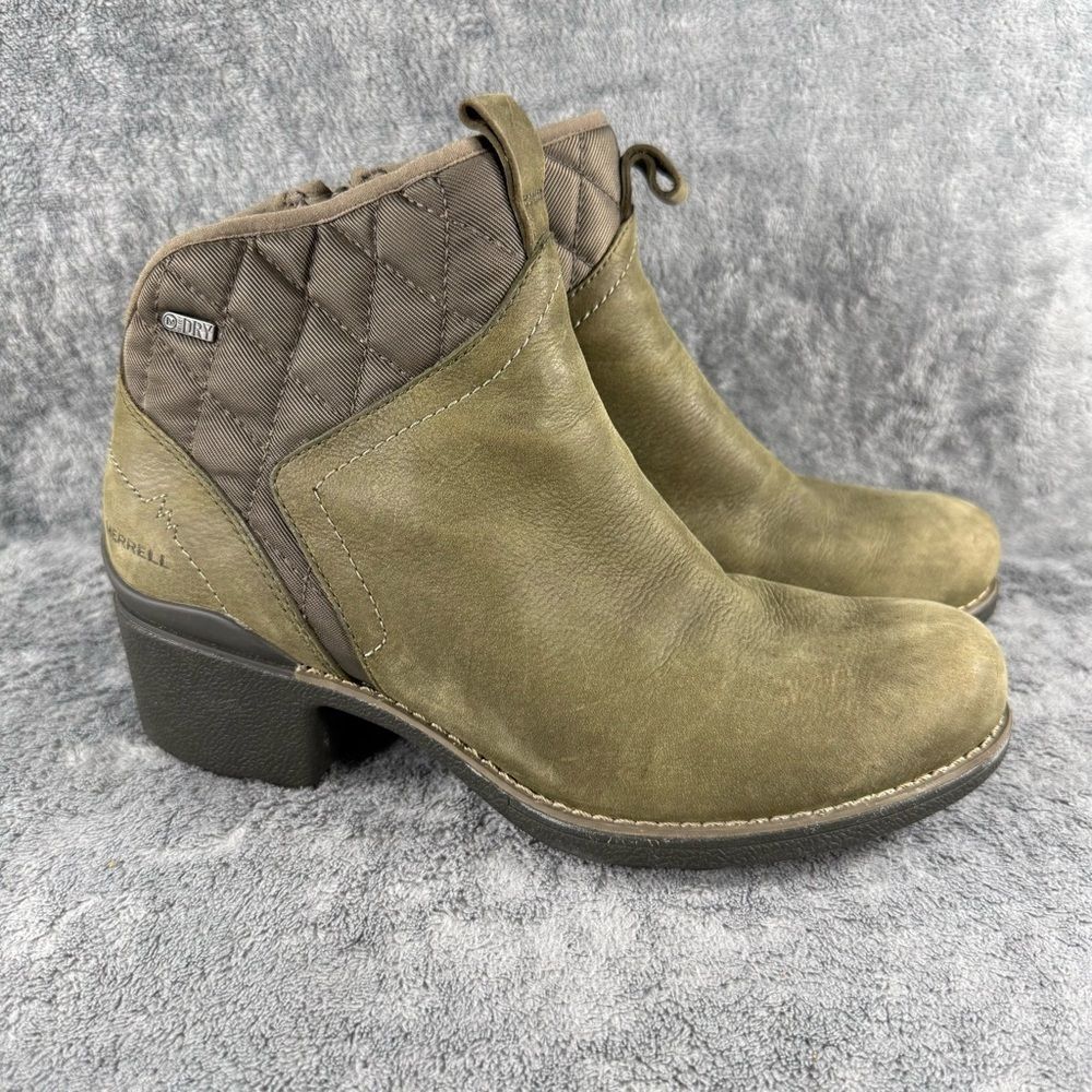 Women’s 9 Merrell Chateau II Dusty Olive Mid Boots Side Zip Waterproof J45548